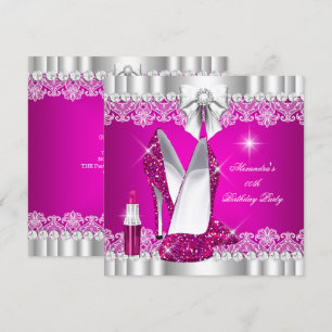 Invitación Labial de Tacones Altos Rosa Brillante Glamour Ele