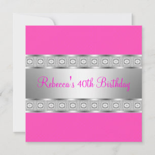 Invitación Labial Elegante Rosa Joya Plateada Cumpleaños 40