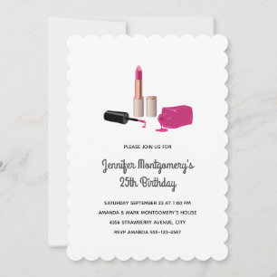 Invitación Labial y esmalte de uñas Pink Glam Cumpleaños de b