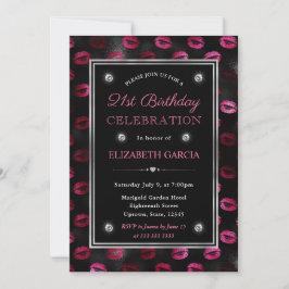 Invitación Labios con brillo rosa y negro Patrón Cumpleaños 2