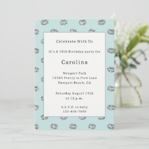 Invitación Labios Cumpleaños Menta Plata Brillo