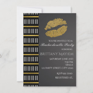 Invitación Labios de brillo falso negro blanco y dorado beso