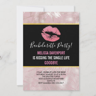 Invitación Labios de brillo rosado y hojas tropicales de oro 