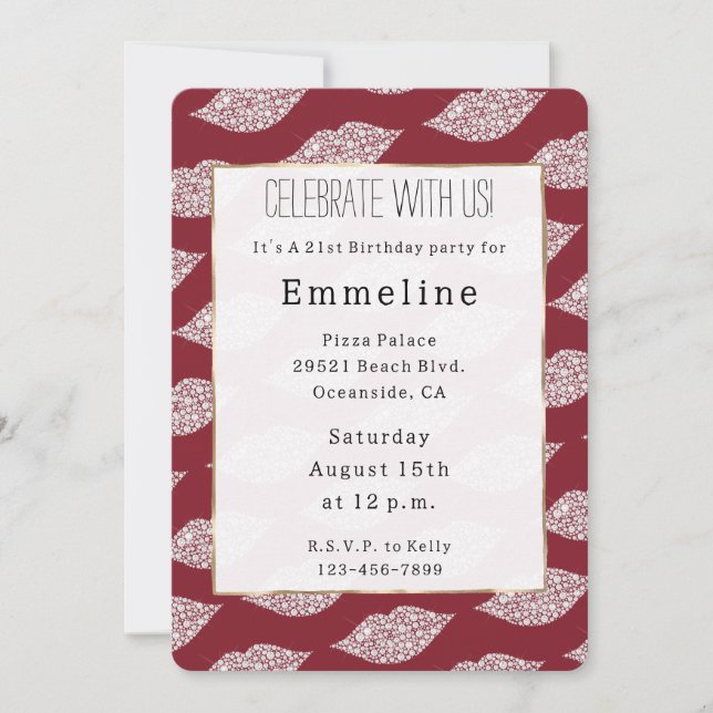 Invitación Labios de diamante blanco rojo Glam (Anverso)