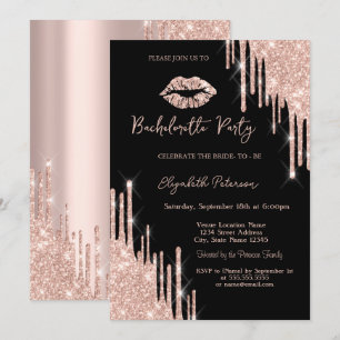 Invitación Labios de Rosa Dorado con Brillo Negro