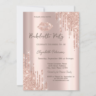 Invitación Labios de Rosa Drips Glitter Fiesta de Despedida d