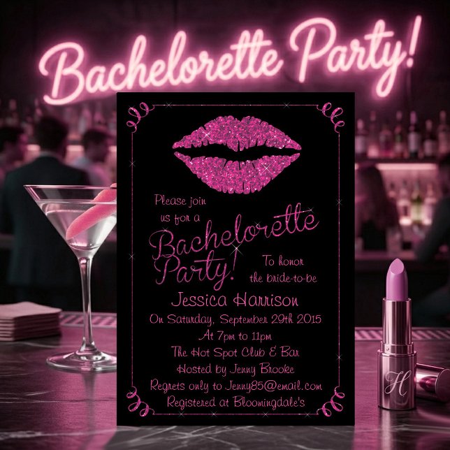 Invitación Labios Rosa Brillante Efecto Brillo Fiesta de Desp (Subido por el creador)