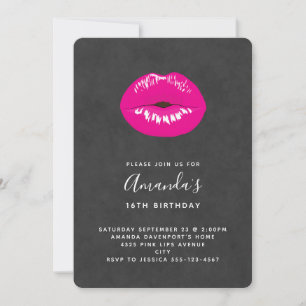 Invitación Labios Rosa Caliente Ilustración Glamurosa Cumplea