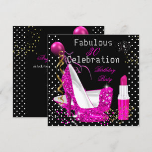 Invitación Labios Rosados Brillo Tacones Lunares Cumpleaños
