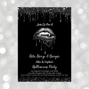 Invitación Labios y colmillos de vampiro con brillo negro par