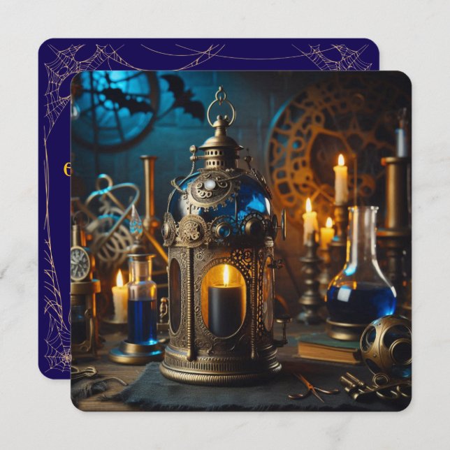 Invitación Laboratorio Espeluznante de Científicos Steampunk  (Anverso / Reverso)