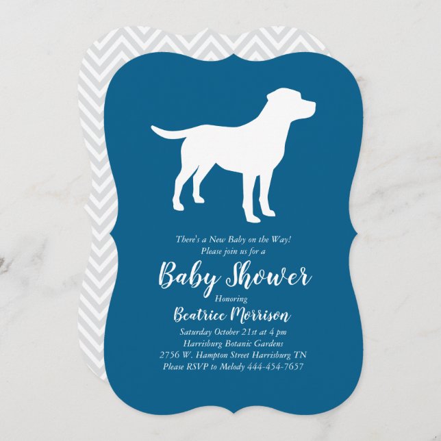 Invitación Labrador Dog Baby Shower Blue Boy Lab (Anverso / Reverso)