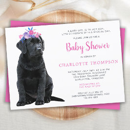 Invitación Labrador negro recuperador de Baby Shower rosado