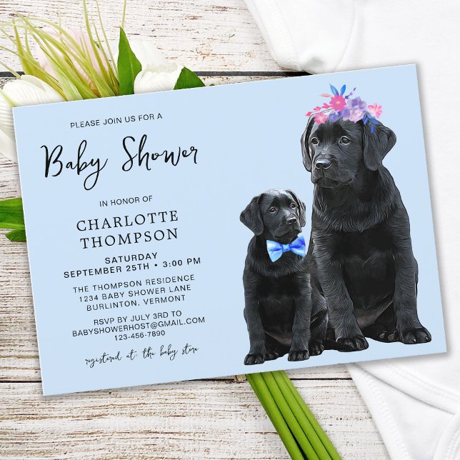 Invitación Labrador negro recuperador perro cachorro azul (Subido por el creador)