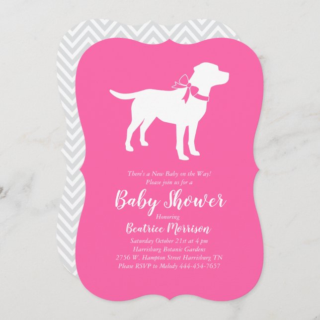 Invitación Labrador Perro Baby Shower Lab Chica Rosa (Anverso / Reverso)