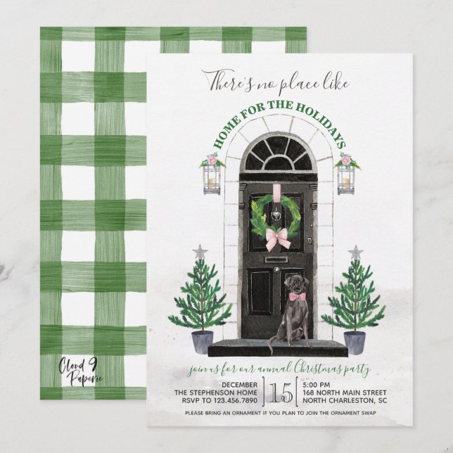 Invitación Labrador recuperador Black Lab Holiday Party (Anverso / Reverso)