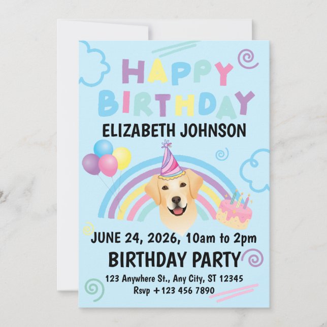 Invitación Labrador Retriever Birthday Invitation Blue (Anverso)