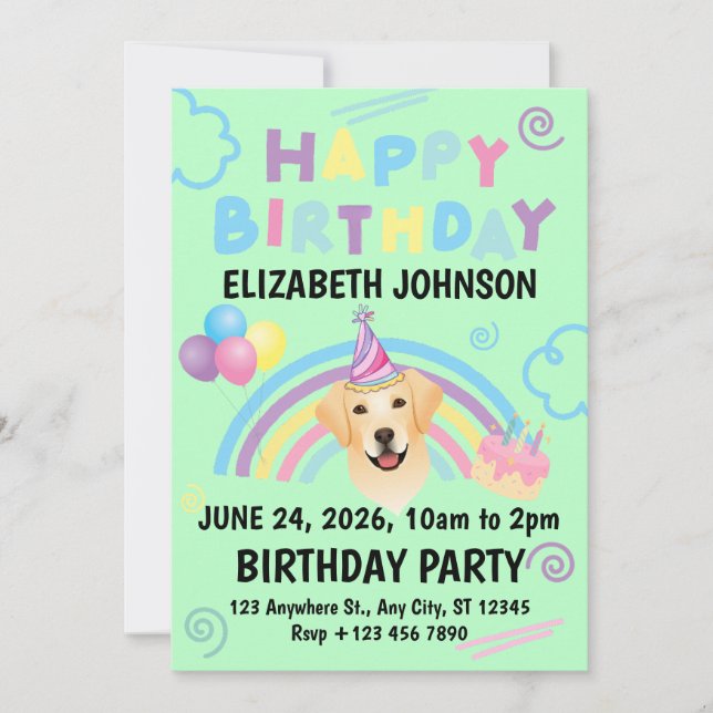 Invitación Labrador Retriever Birthday Invitation Green (Anverso)