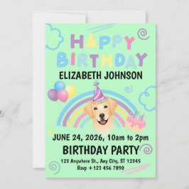 Invitación Labrador Retriever Birthday Party Invitation Green