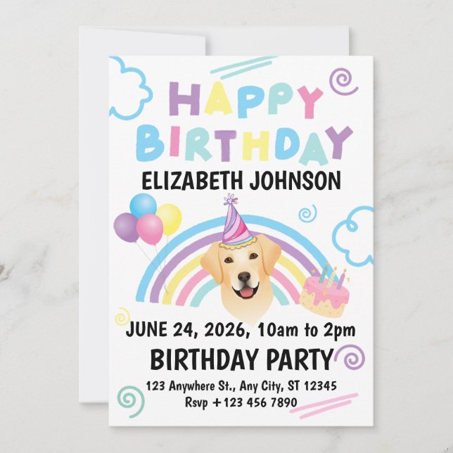 Invitación Labrador Retriever Birthday Party Invitation White (Anverso)