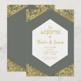 Invitación Lacas Verde Oliva Brillo de Oro Glam Fiesta de Bod
