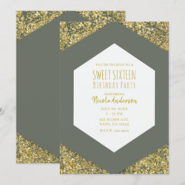 Invitación Lacasitos Dorados de Purpurina Verde Oliva Glam Sw