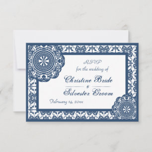 Invitación Lace azul árabe, rsvp de boda de 3.5"x5"
