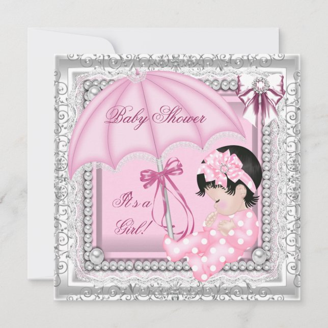 Invitación Lace Baby Shower de Chica blanco rosado (Anverso)