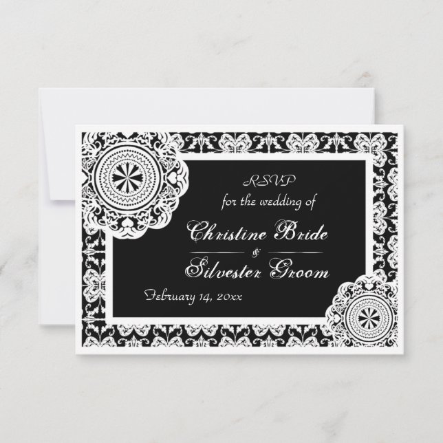 Invitación Lace blanco árabe, rsvp de boda de 3.5"x5" (Anverso)