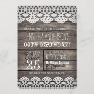 Invitación Lace Blanco, Rústica Madera Marrón Adulto Cumpleañ