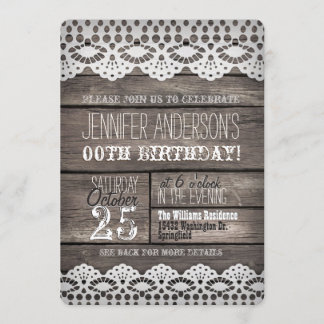 Invitación Lace Blanco, Rústica Madera Marrón Adulto Cumpleañ