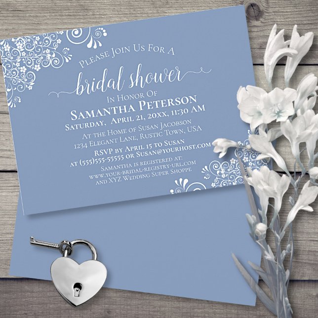 Invitación Lace blanco sobre una ducha azul elegante y turbia (Subido por el creador)