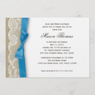 Invitación Lace blanco y cristalización en burlap