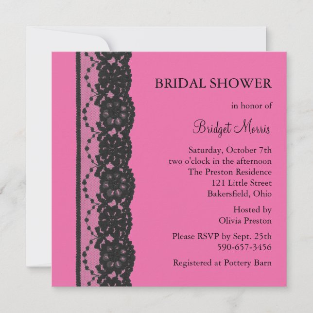 Invitación Lace Bridal Shower 2 (fucsia) (Anverso)