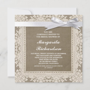 Invitación lace burlap y cinta blanca ducha de novia invita