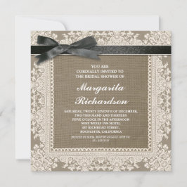Invitación lace burlap y cinta negra ducha de novia invita