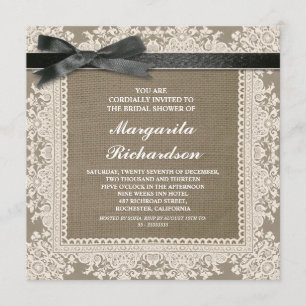 Invitación lace burlap y cinta negra ducha de novia invita