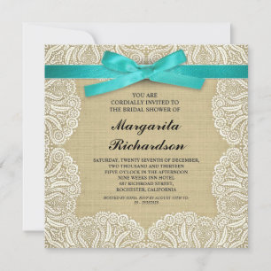 Invitación lace burlap y la cinta cian ducha de novia invita