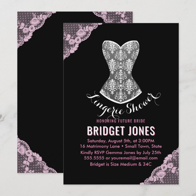 Invitación Lace Corset Lingerie Shower Bridal Party Pink (Anverso / Reverso)