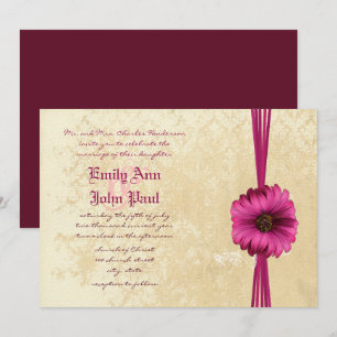 Invitación Lace Damask Moody Dark Pink Gerber Daisy Wedding 