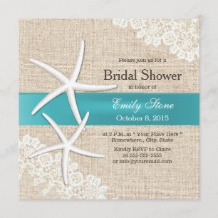Invitación Lace de pez estrella azul y ducha de novia Burlap