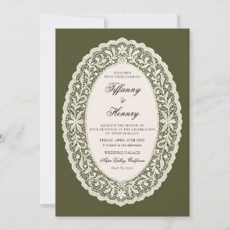 Invitación Lace Doily Olive Green Wedding Invitation