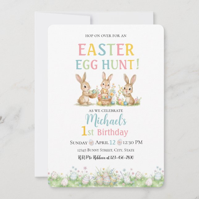 Invitación Lace Easter Egg Hunt Boy First Birthday Invitation (Anverso)