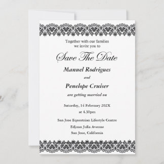 Invitación Lace en blanco y negro Salven la fecha