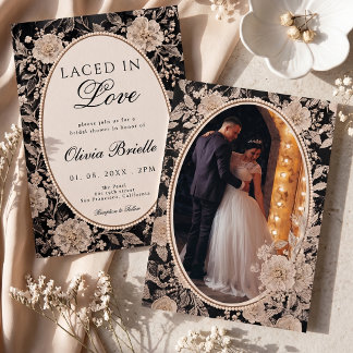 Invitación Lace en el amor vintage perla foto ducha de novia