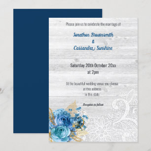 INVITACIÓN LACE FLORAL NAVY BODA RÚSTICO AZUL NAVY