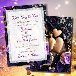 Invitación Lace gótico, Rosas y Boda de relojes de bolsillo
