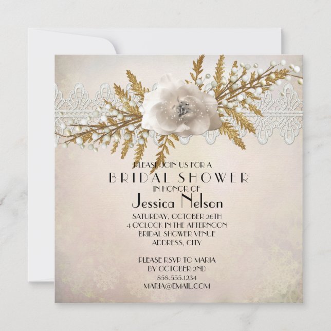 Invitación Lace Holiday Winter Bridal Shower (Anverso)