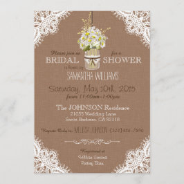 Invitación Lace Mason Jar Daisies Rustic Bridal Shower