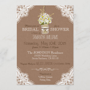 Invitación Lace Mason Jar Daisies Rustic Bridal Shower